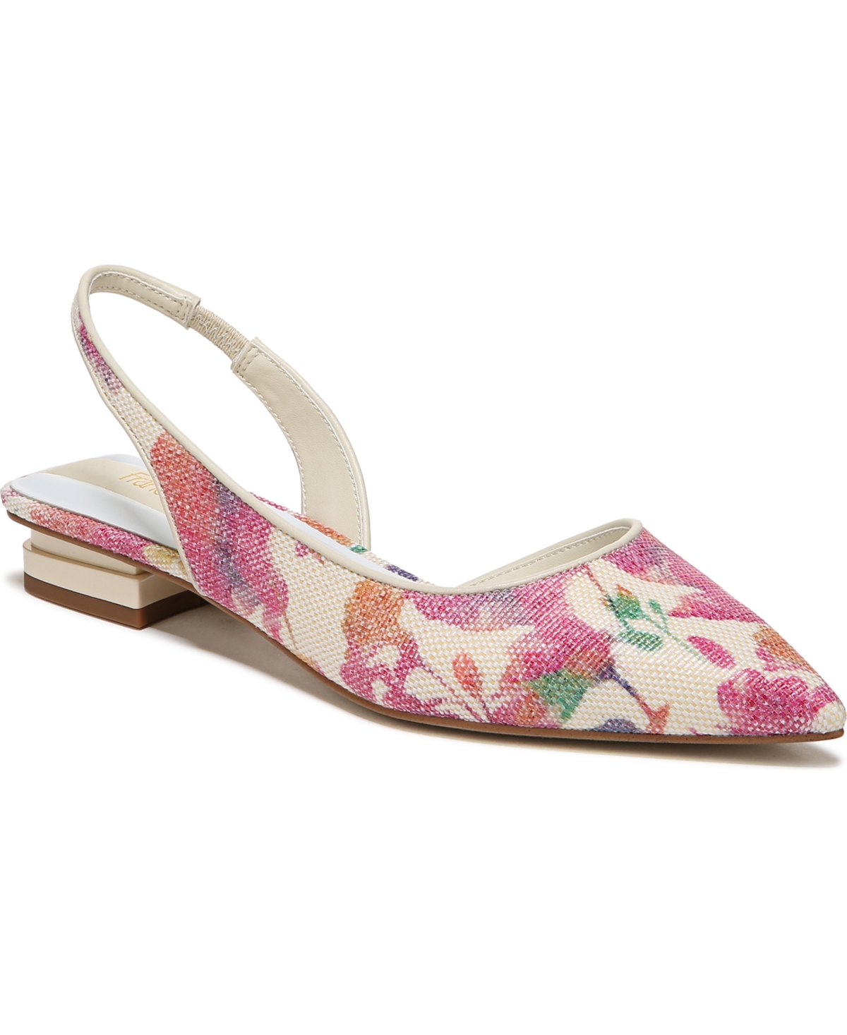 Franco Sarto Tyra Pointed Toe Slingback Flat In White Multi Floral Raffia