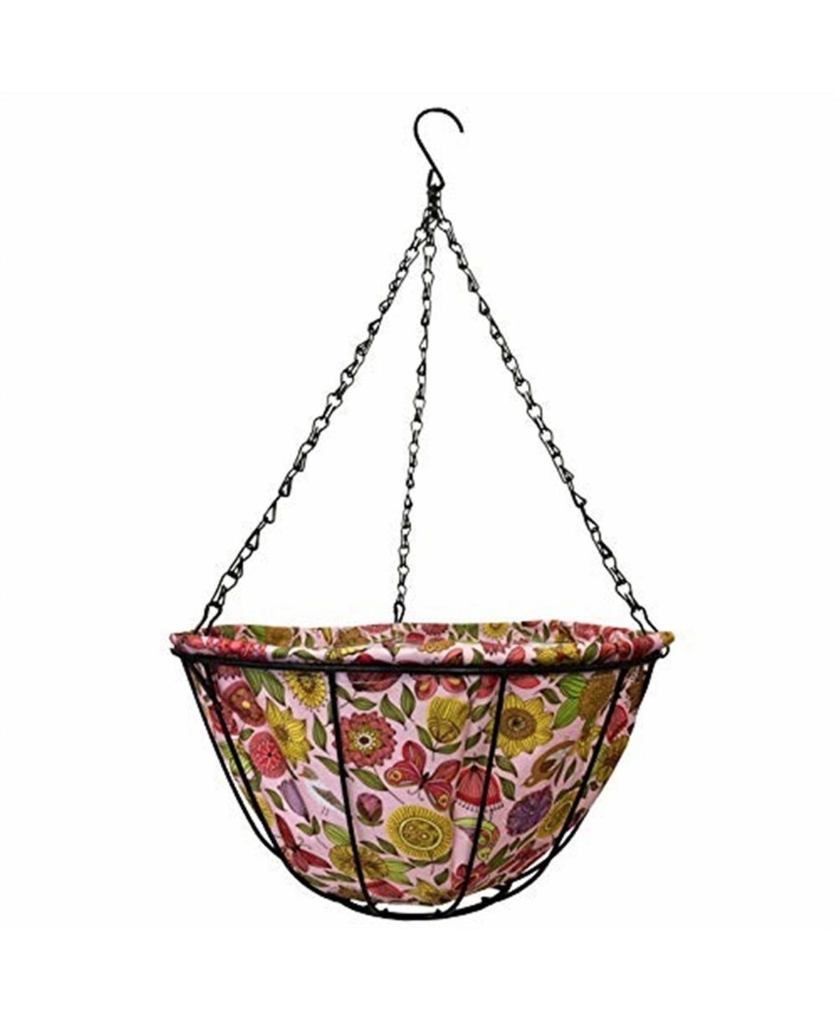 141424 Hanging Basket w Fabric Coco Liner, 14in - Multi