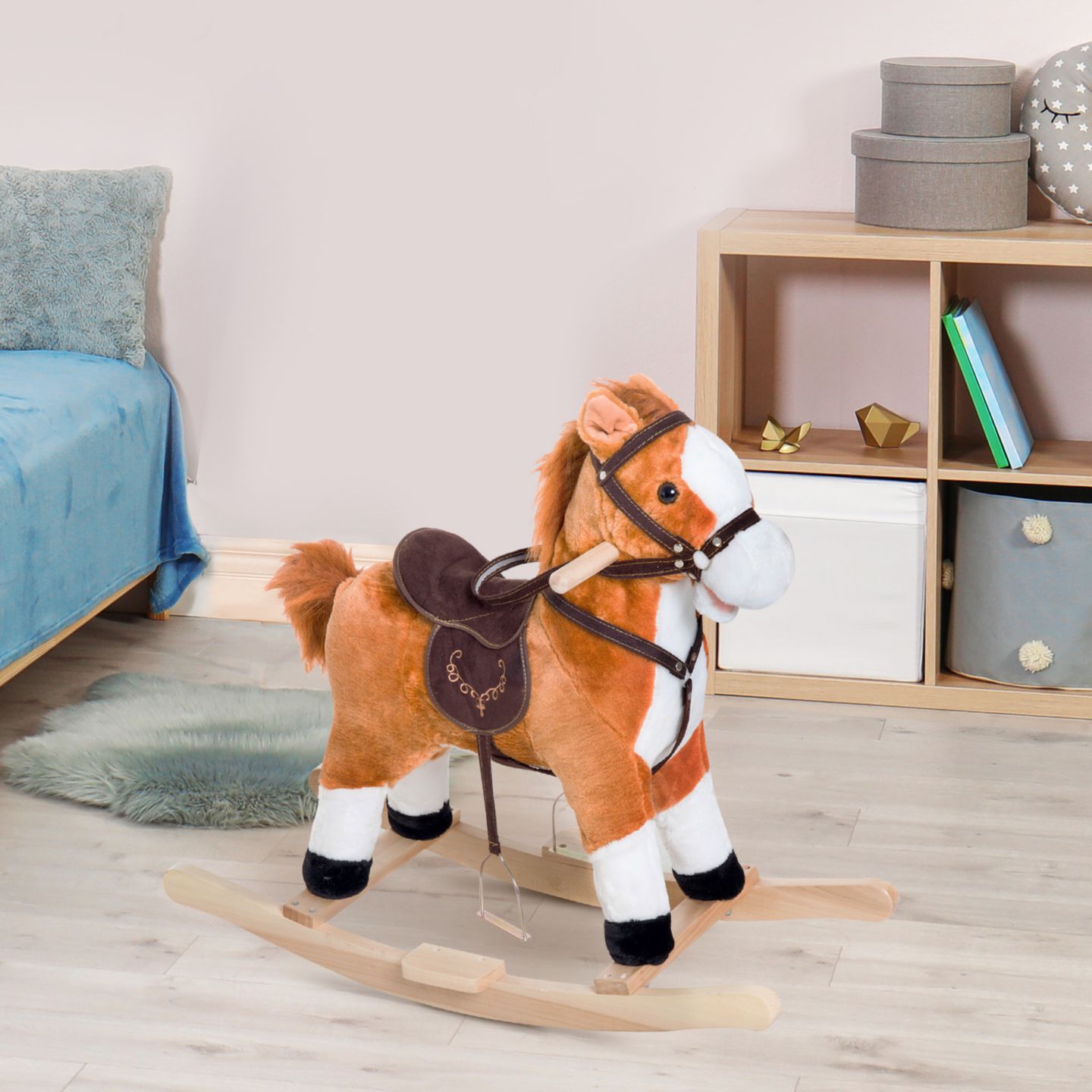 Детская игрушка Qaba Plush Rocking Horse With Realistic Sounds, Supports 88 Lbs., Ages 3+ — фото 3