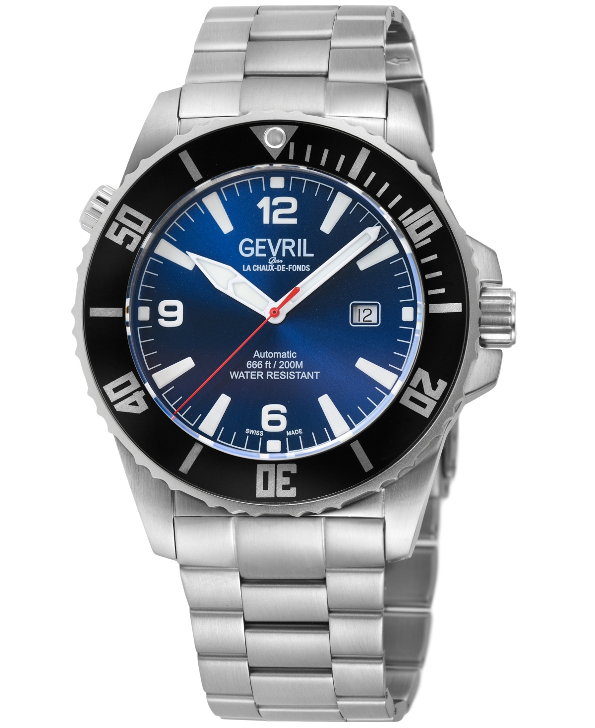 Gevril Men's Canal Street Swiss Automatic Silver-Tone Stainless Steel Bracelet Watch 46mm