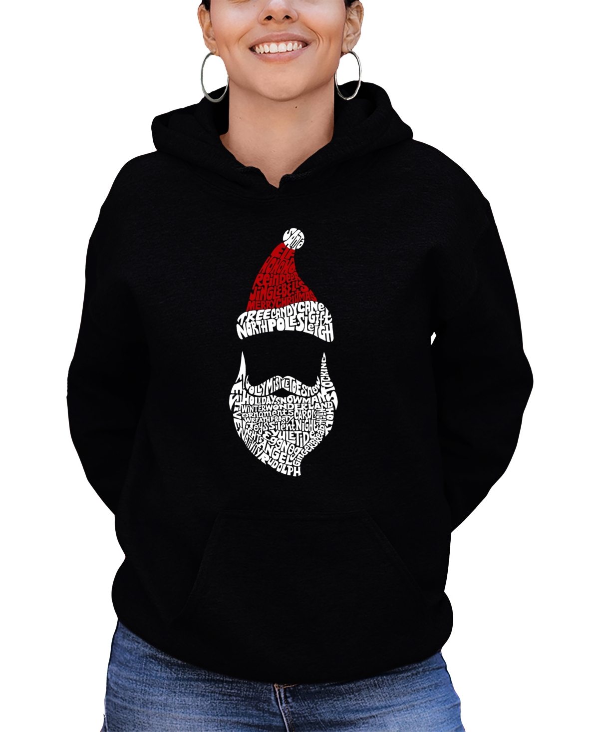 La Pop Art Women's Santa Claus Word Art Hooded Sweatshirt In Black