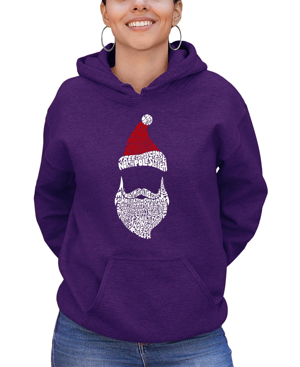 La Pop Art Women's Santa Claus Word Art Hooded Sweatshirt In Purple