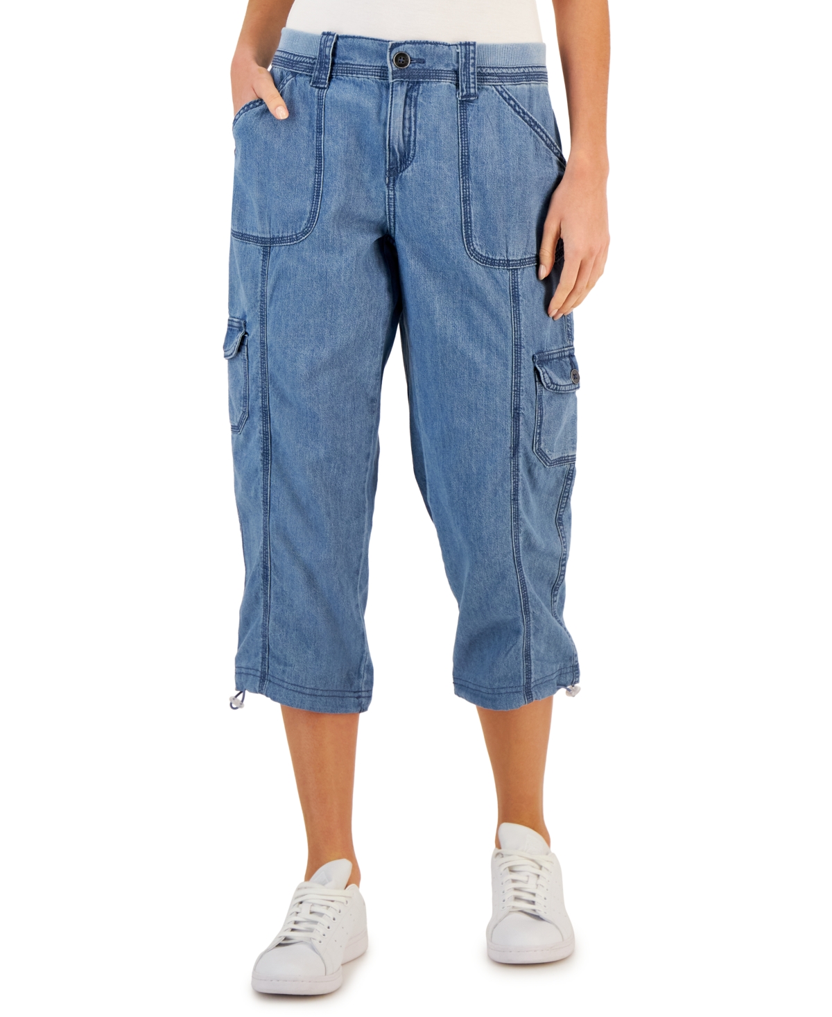 Petite Mid-Rise Cargo Capri Pants, Exclusively at Macy's - Ocean Mist