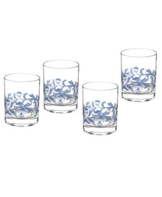 Blue Italian Double Old Fashioned Glasses, Set of 4