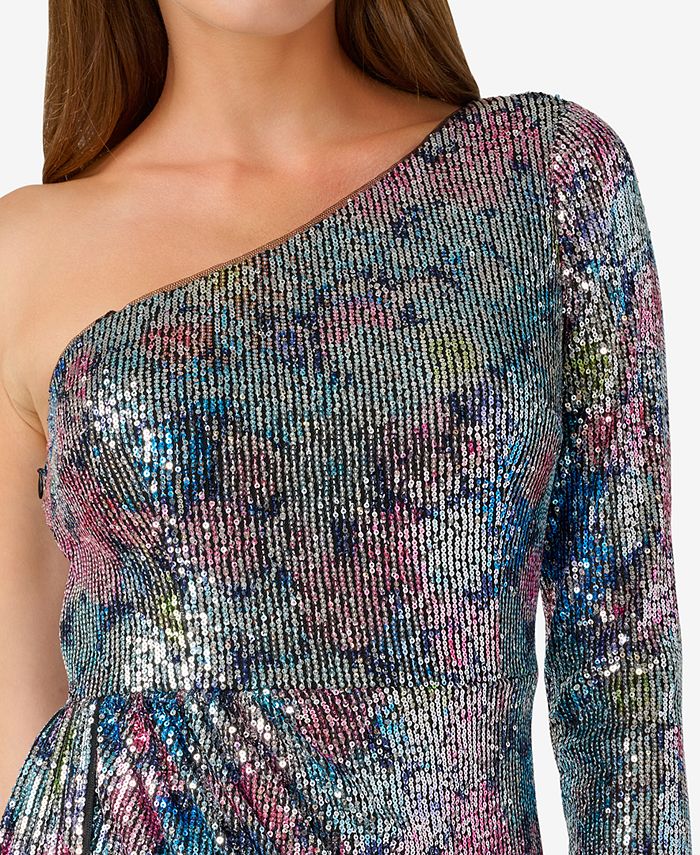 sequin one shoulder gown