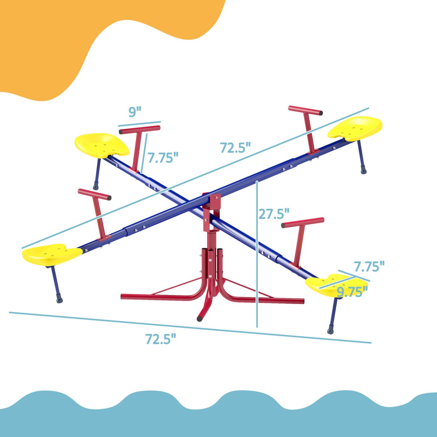 Детская игрушка Outsunny Teeter Totter for Kids with 4 Seats for 3-8 Years — фото 2