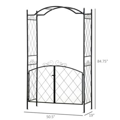 85" x 19" Metal Garden Arch & Gate with Scrollwork for Climbing Vine