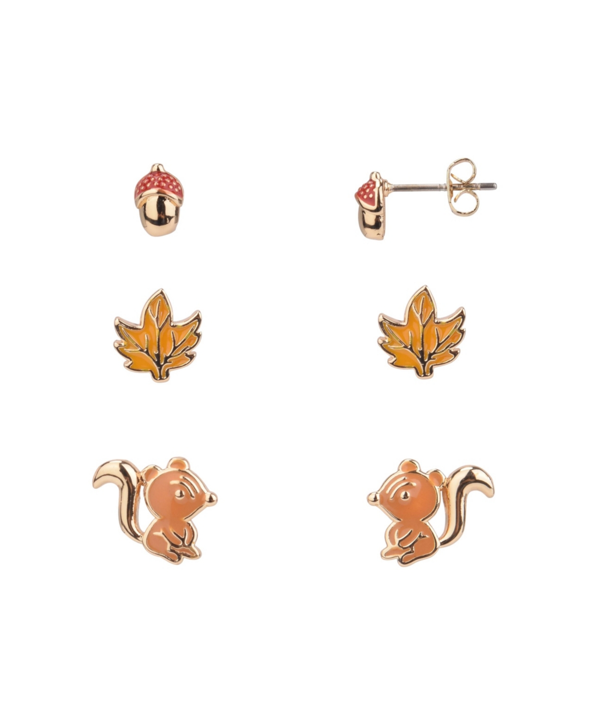 Fao Schwarz Gold-tone Squirrel, Leaf And Acorn Trio Earring Set, 6 Pieces