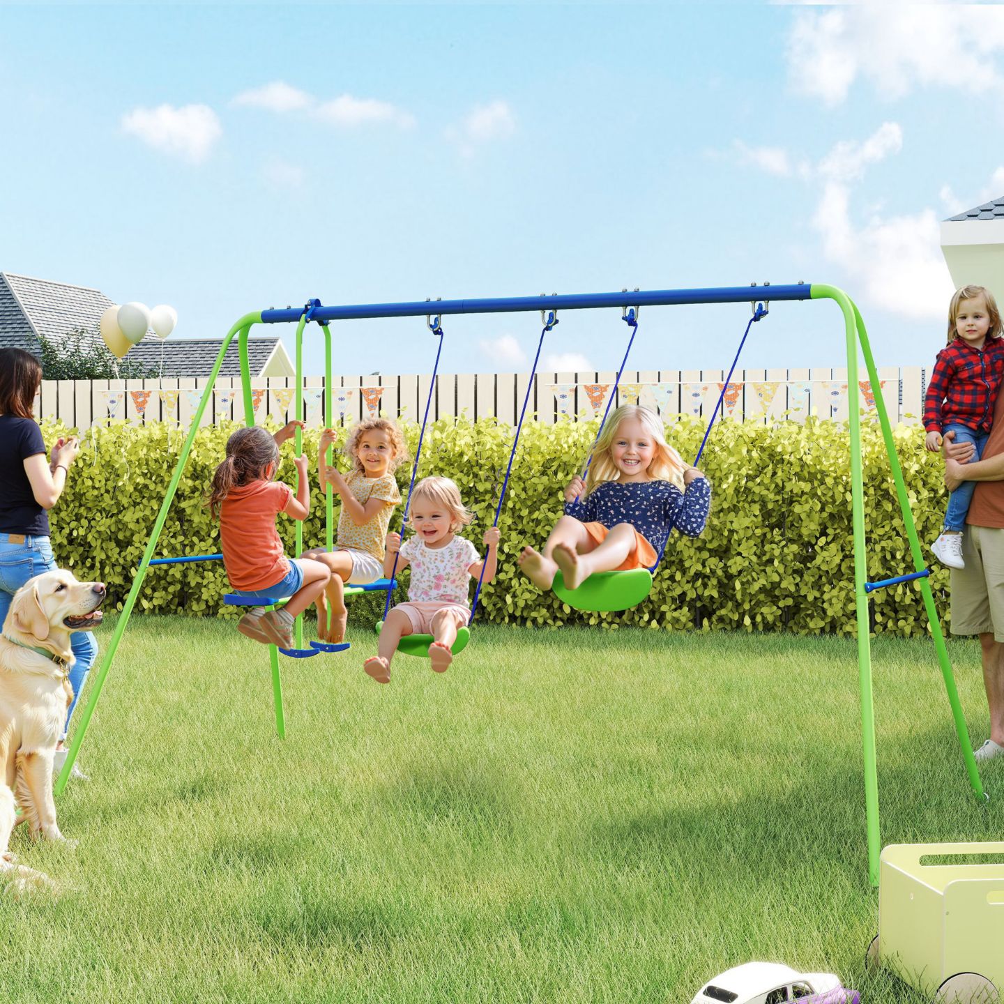 Детские игрушки Outsunny 2-in-1 Metal Swing Set with Adjustable Swing Seats & Glider, Ages 3+ — фото 2