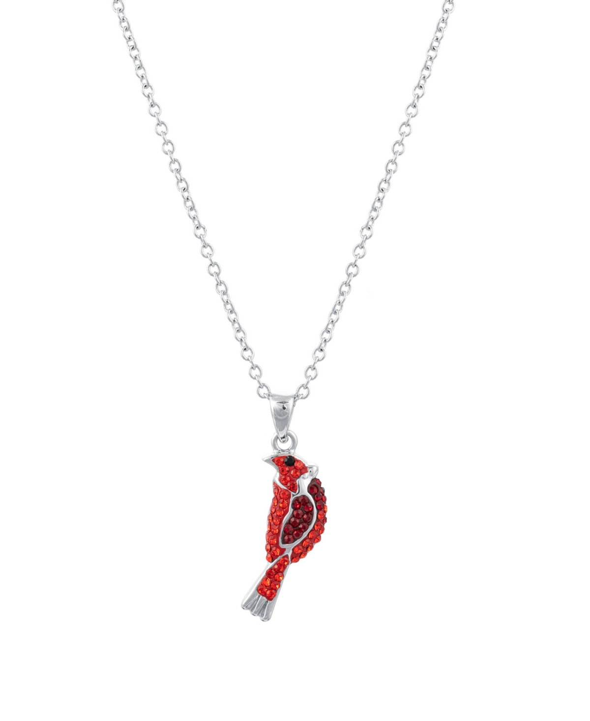 Macy's Red And White Crystal Cardinal Necklace (27/50 Ct. T.w.) In Fine Silver Plated Brass