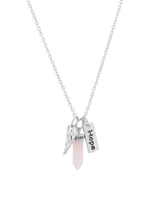 Macy's Rose Quartz Stone Charm Necklace In Fine Silver Plated Brass ...