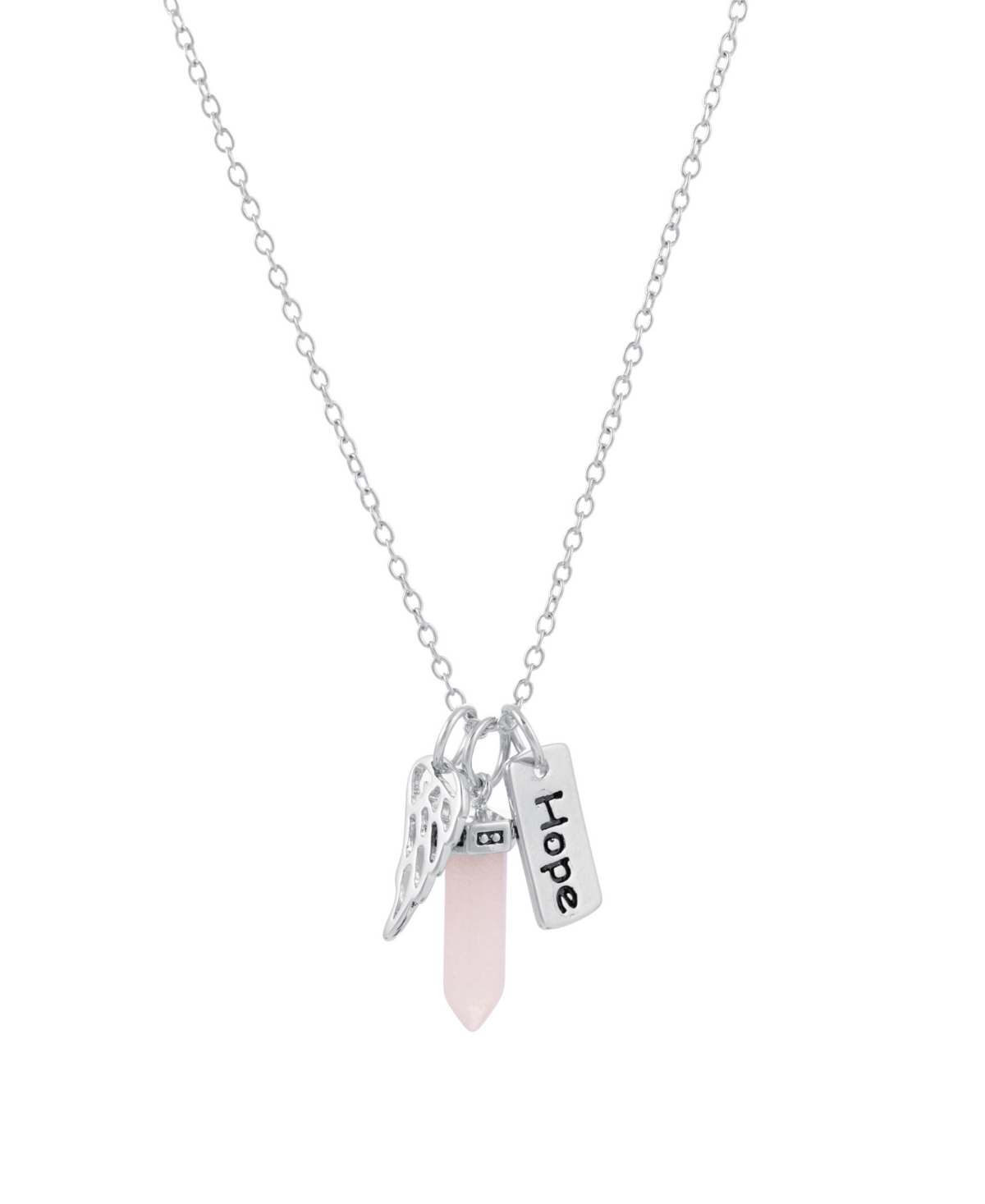 Macy's Rose Quartz Stone Charm Necklace In Fine Silver Plated Brass In Rose