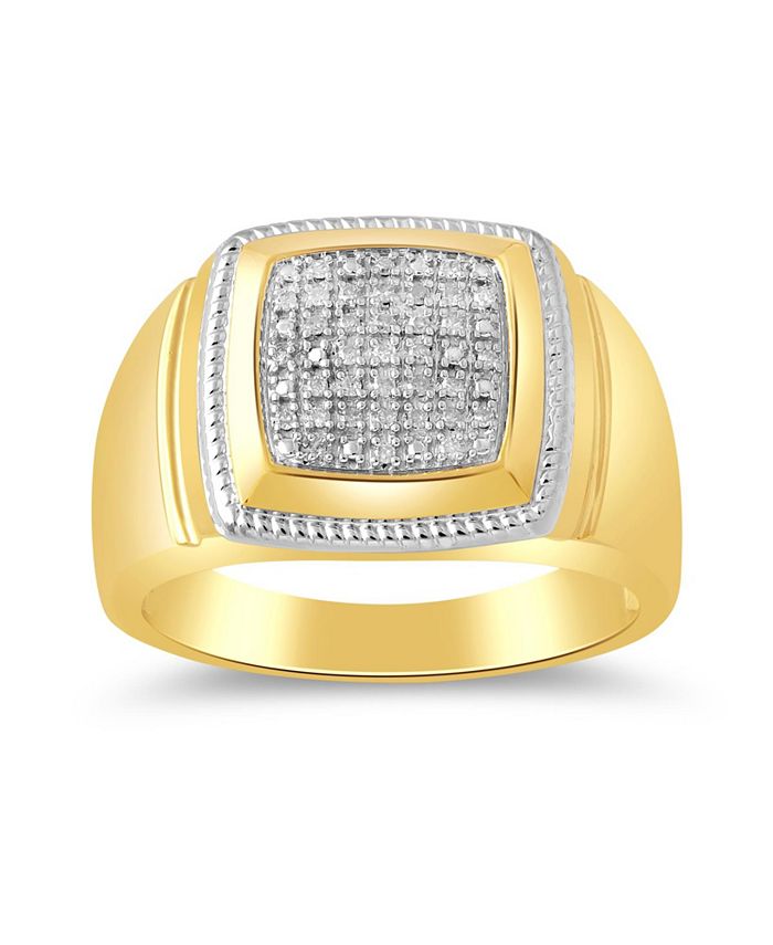 Macy's - Men's Diamond Cluster Style Ring (1/10 ct. t.w.) in 18k Gold-Plated Sterling Silver