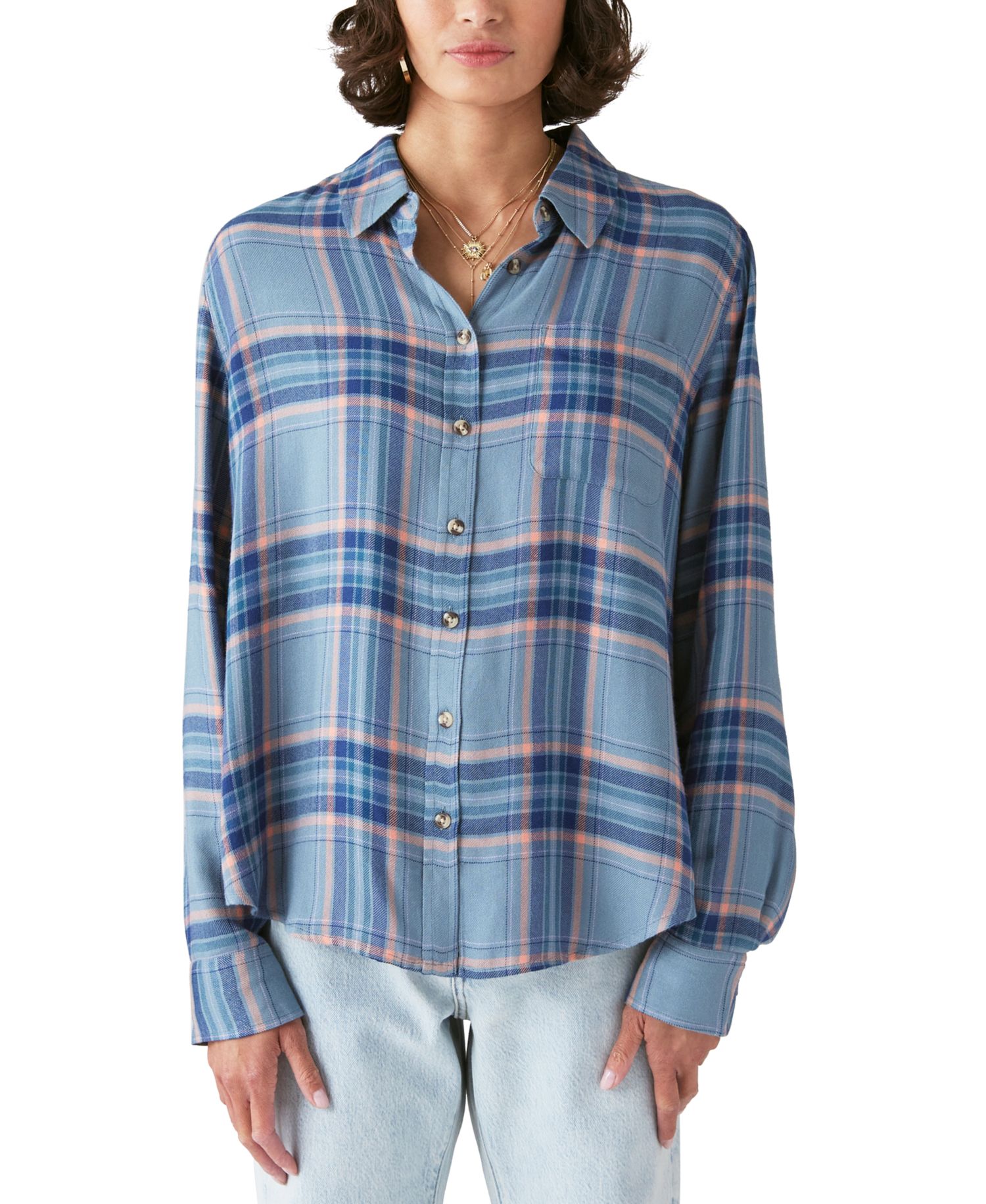 Women's Plaid Button-Down Boyfriend Shirt