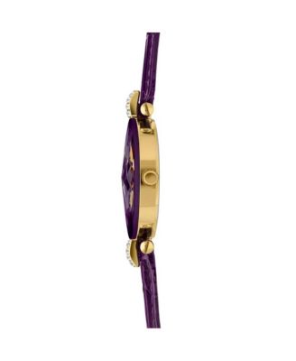 Facet Strass Swiss Gold Plated Ladies 30mm Watch - Purple Dial