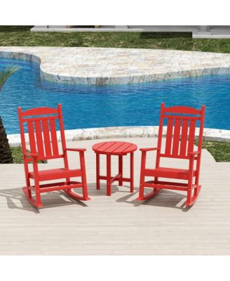3 Piece Outdoor Porch Rocking Chairs with Round Side Table Set