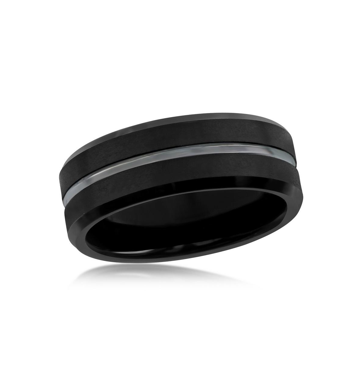 Blackjack Mens Matte Polished Black Tungsten Ring In Black