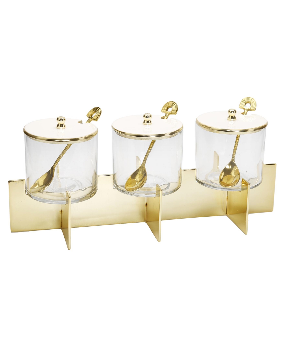 Classic Touch 3-piece Glass Canister With Lids And Block Base Set In Gold
