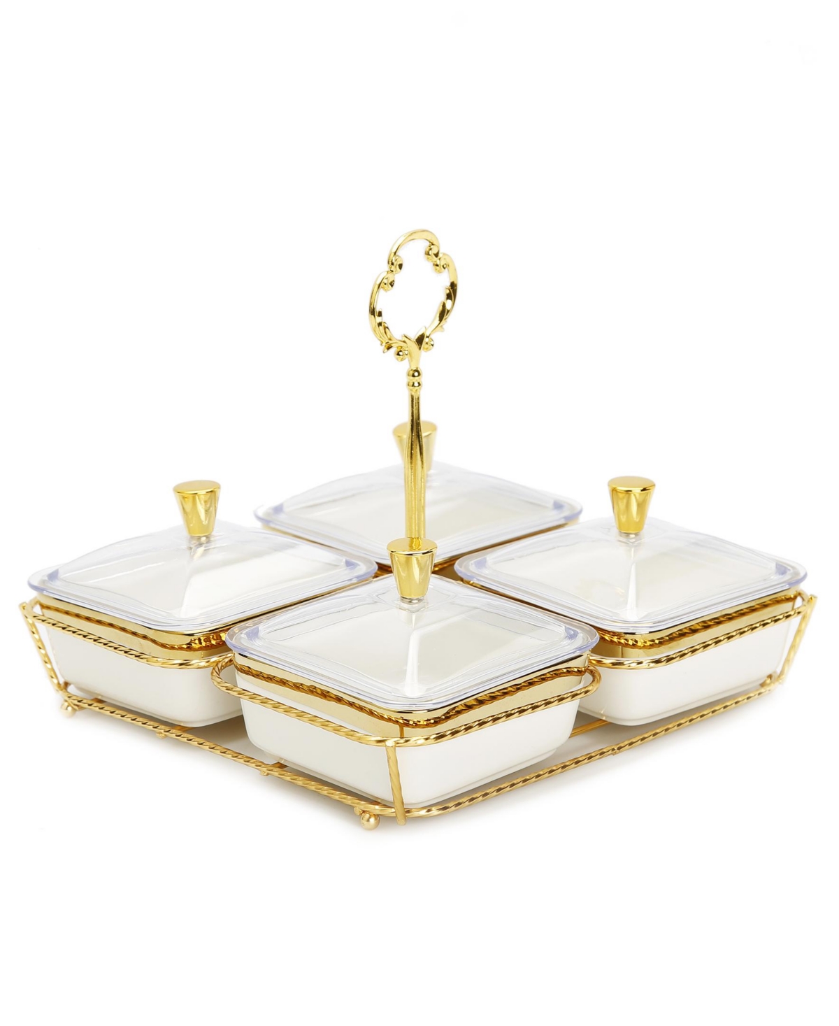 Classic Touch 4-piece Bowl Relish Dish On Base Set In White
