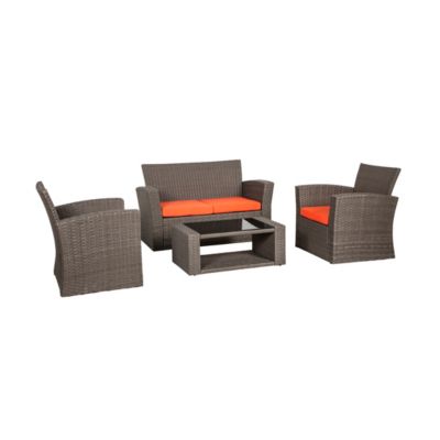 4 Piece Outdoor Wicker Rattan Conversation Sofa set with Coffee table
