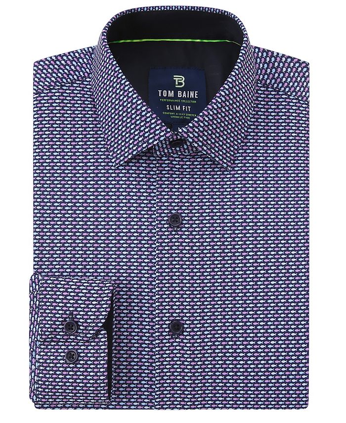 Tom Baine Men #39 s Slim Fit Performance Long Sleeve Printed Dress Shirt