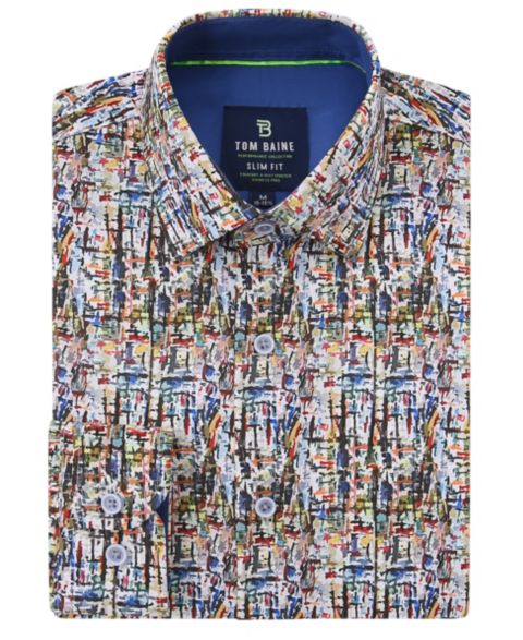 Мужская рубашка Tom Baine Slim Fit Performance Long Sleeve Printed Dress Shirt, цвет: Синий