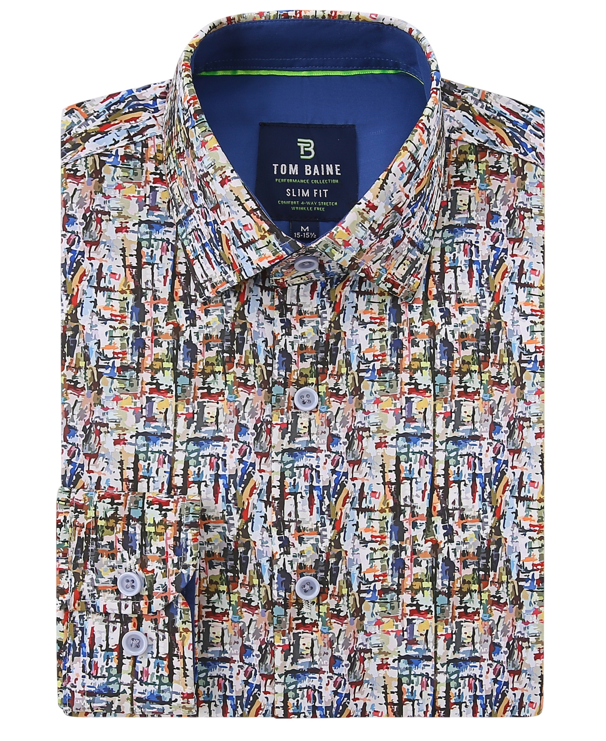 Men's Slim Fit Performance Long Sleeve Printed Dress Shirt - Abstract Blue