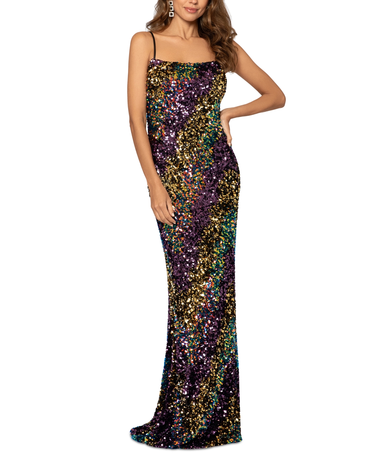 Betsy & Adam Women's Lace-up Back Colorblocked Sequin Gown In Black Multi |  ModeSens