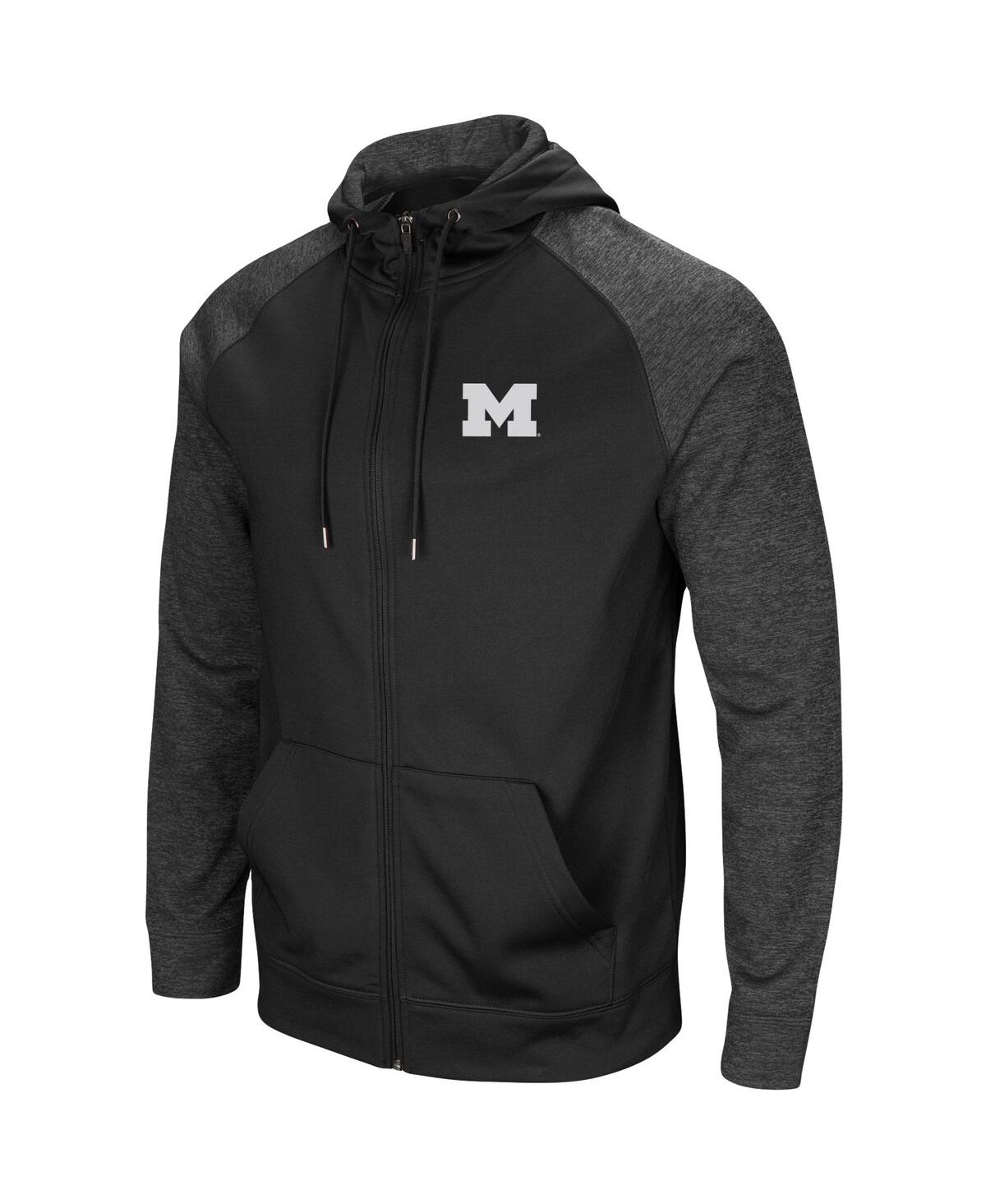 Colosseum Men's Black Michigan Wolverines Big And Tall Blackout Raglan Full-zip Hoodie In Black