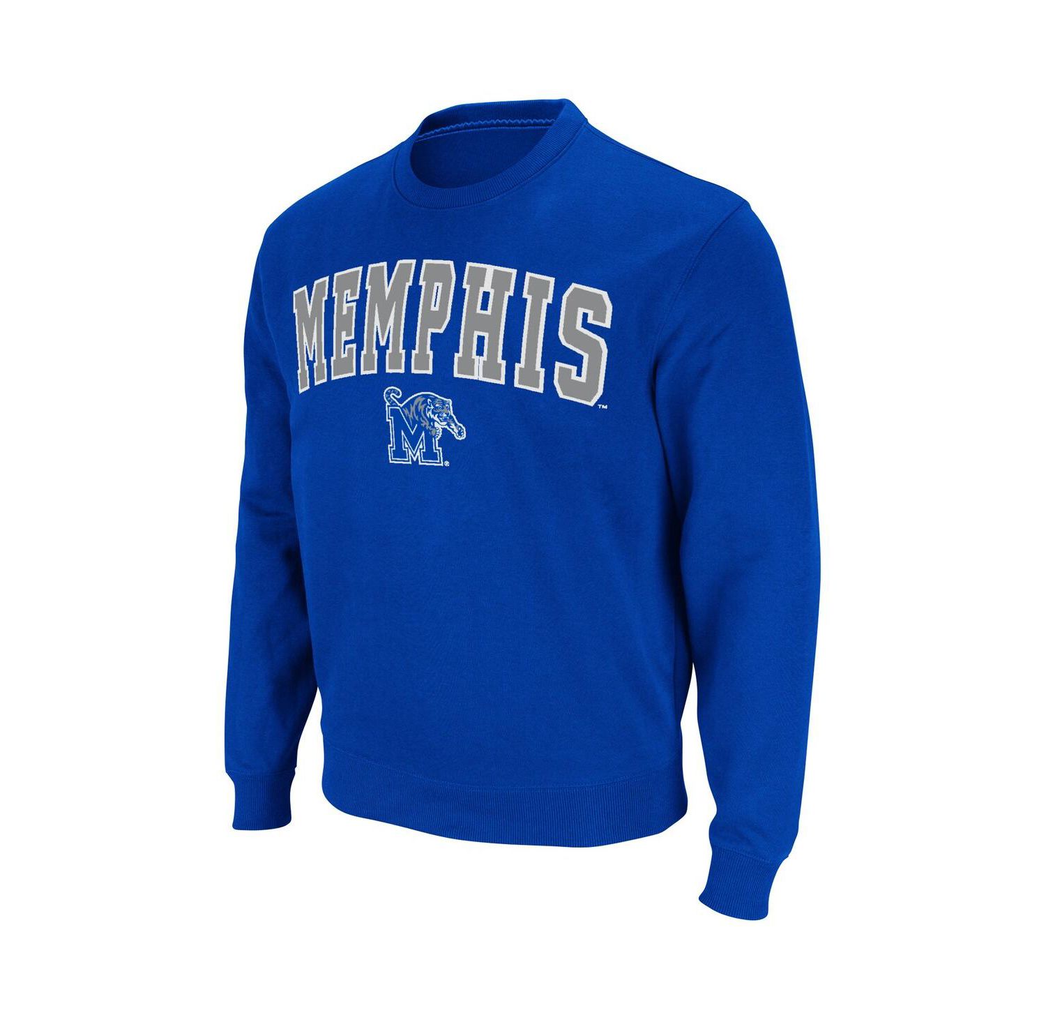Men's Royal Memphis Tigers Arch & Logo Tackle Twill Pullover Sweatshirt