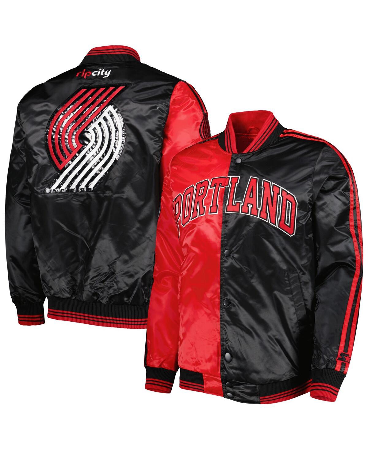 Starter Men's  Red, Black Portland Trail Blazers Fast Break Satin Full-snap Jacket In Red,black