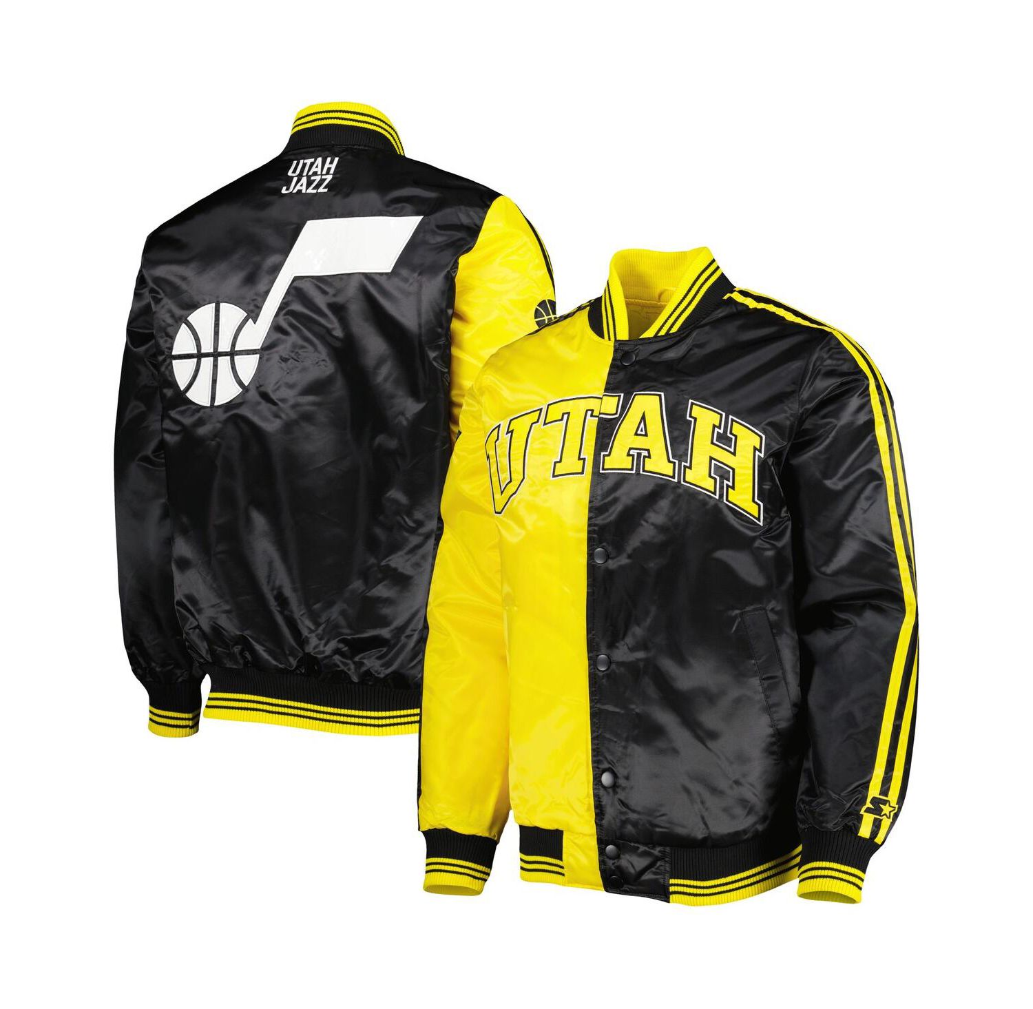 Men's Gold, Black Utah Jazz Fast Break Satin Full-Snap Jacket