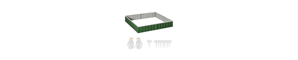 Metal Raised Garden Bed No Bottom Large Steel Planter Box w/ Gloves - Green