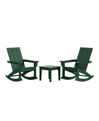 3 Piece Set Outdoor Modern Rocking Chairs with Square Side Table