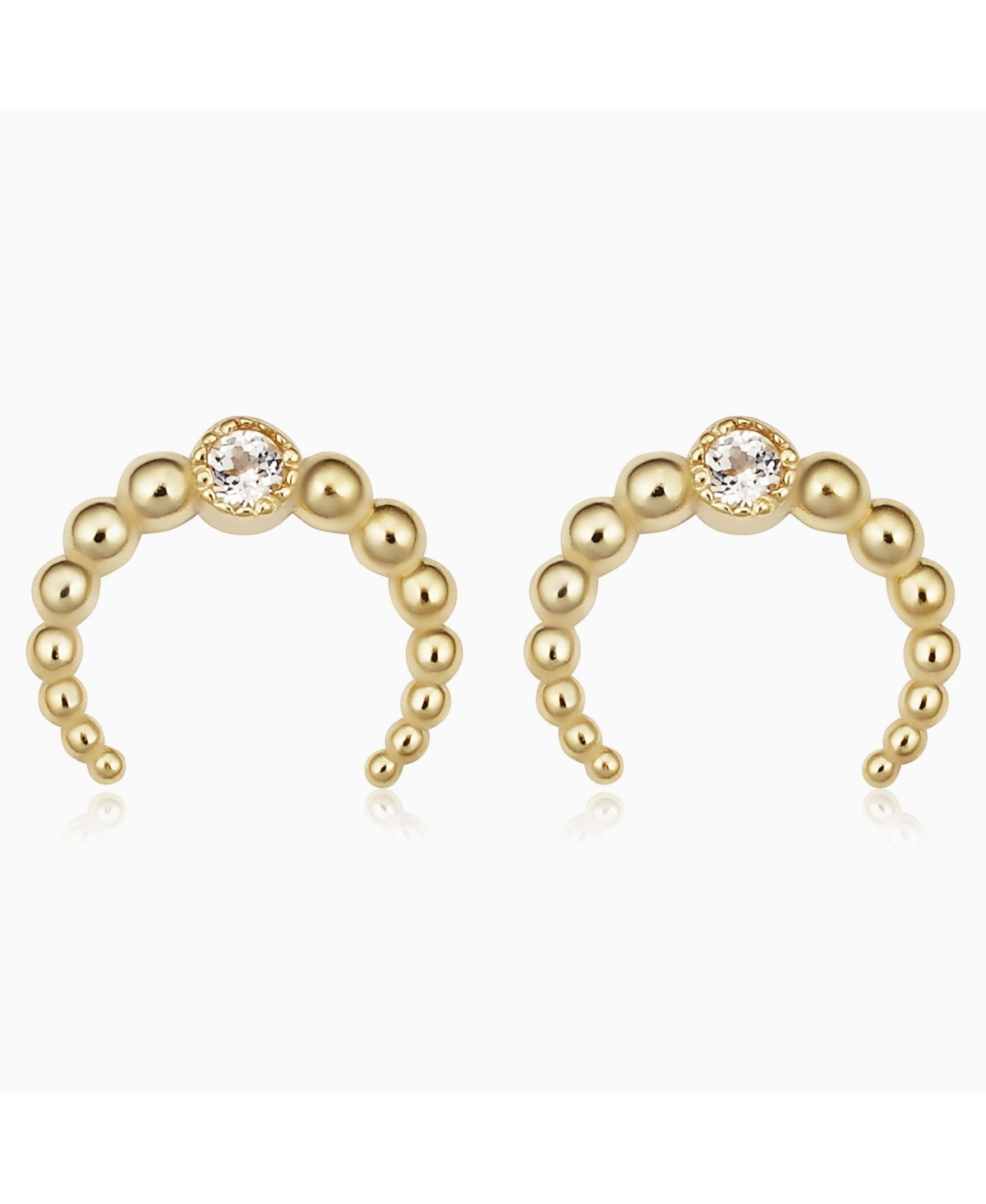 Oradina Women's 14k Yellow Gold, White Topaz Wall St. Beaded Mini Studs In Yellow Gold/white Topaz