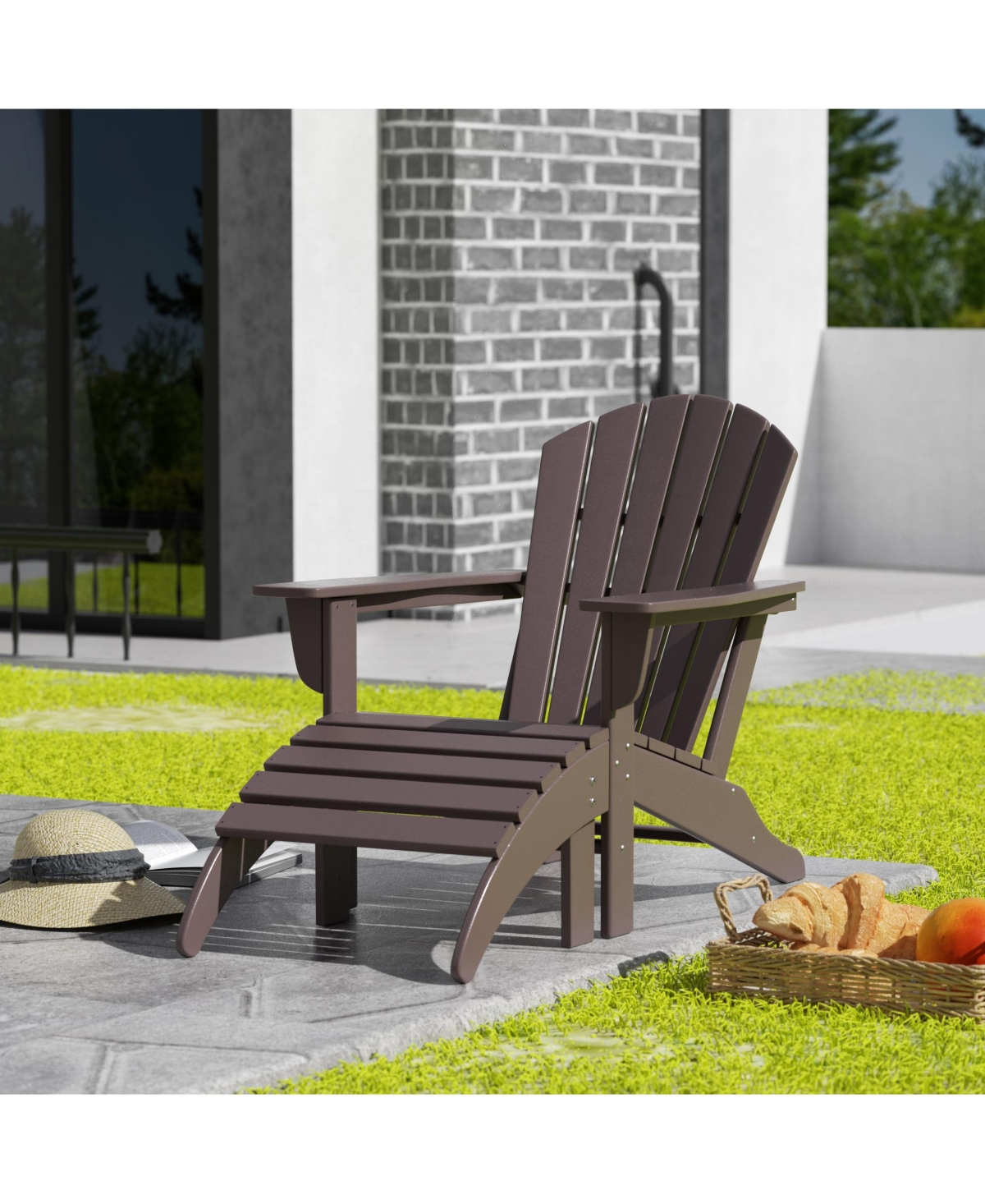 WestinTrends Outdoor Adirondack Chair With Footrest Ottoman Set