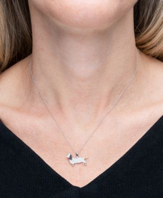 White Diamond (1/5 ct. t.w.) & Black Diamond (1/20 ct. t.w.) Dachshund Pendant Necklace in 10k White Gold, 16" + 2" extender, Created for Macy's