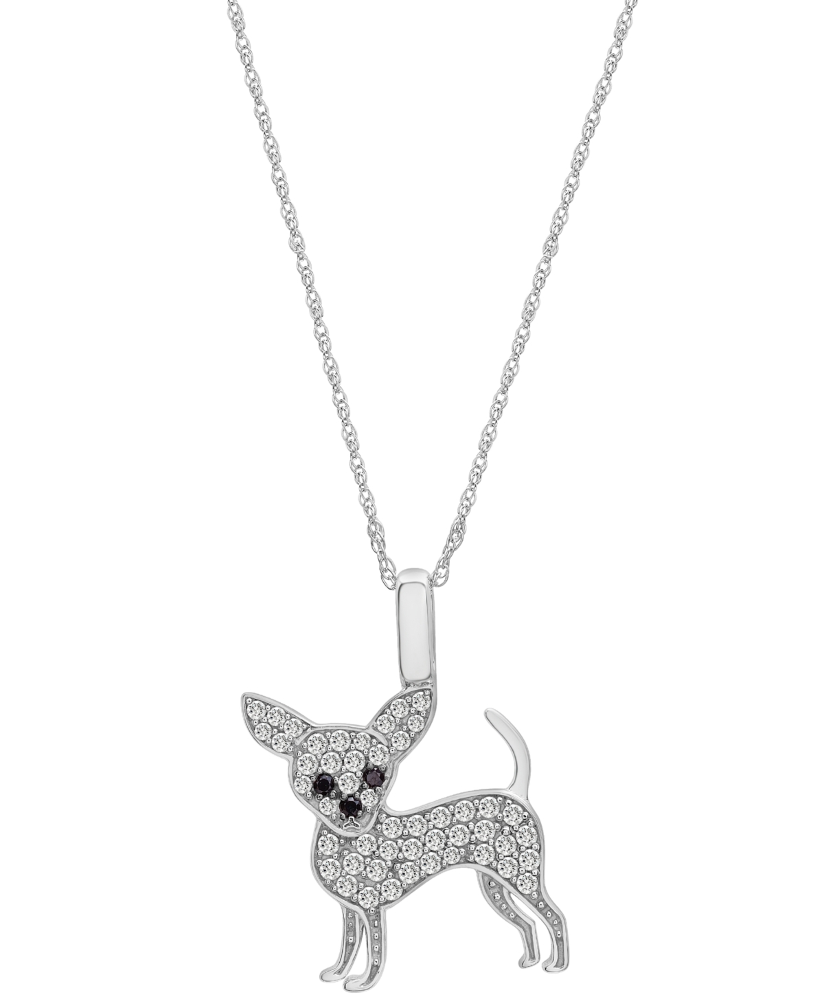 Wrapped White Diamond (1/5 Ct. T.w.) & Black Diamond Accent Chihuahua Pendant Necklace In 10k White Gold, 16