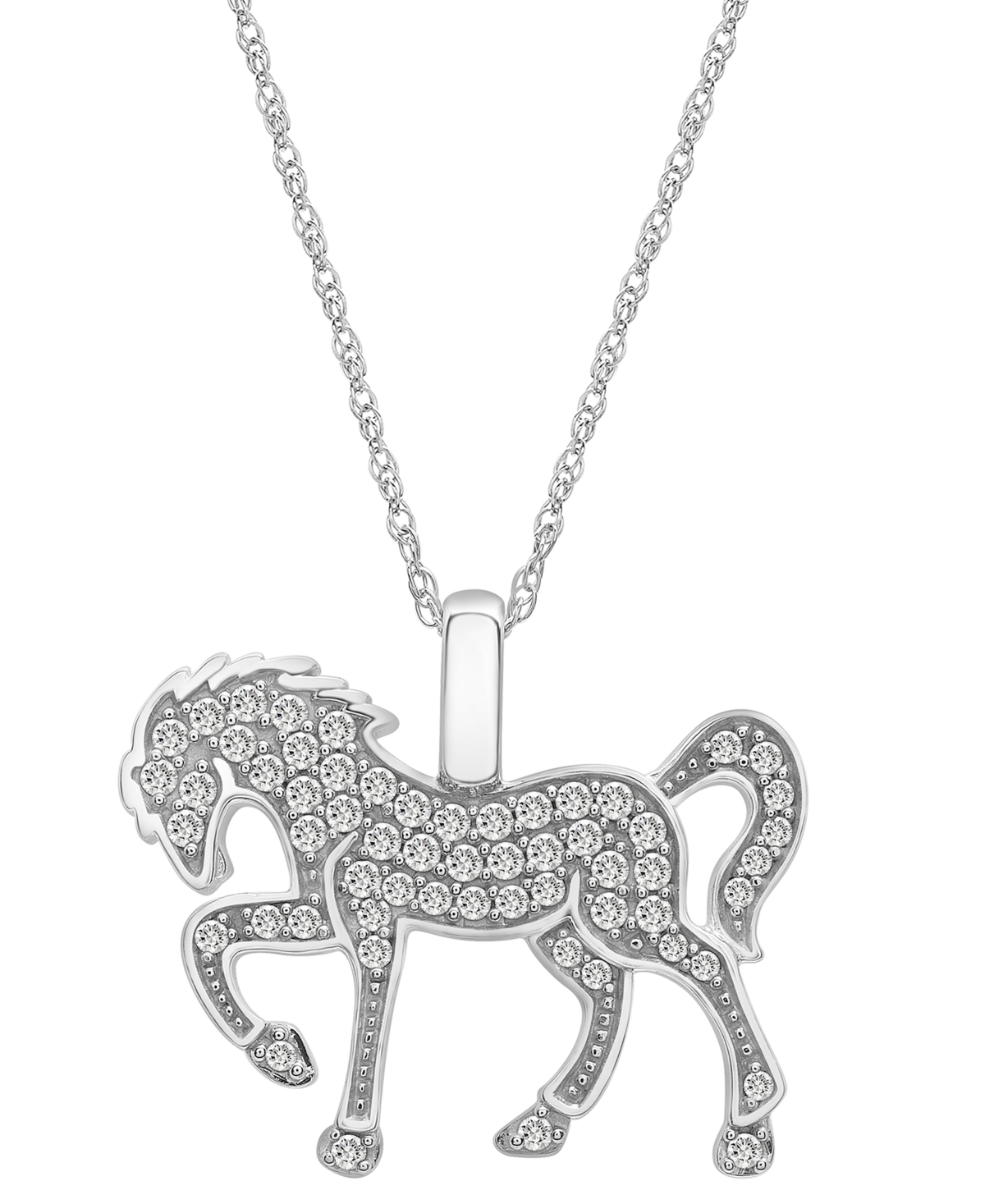 Diamond Horse Pendant Necklace (1/4 ct. t.w.) in 10k White Gold, 18" + 2" extender, Created for Macy's - White Gold