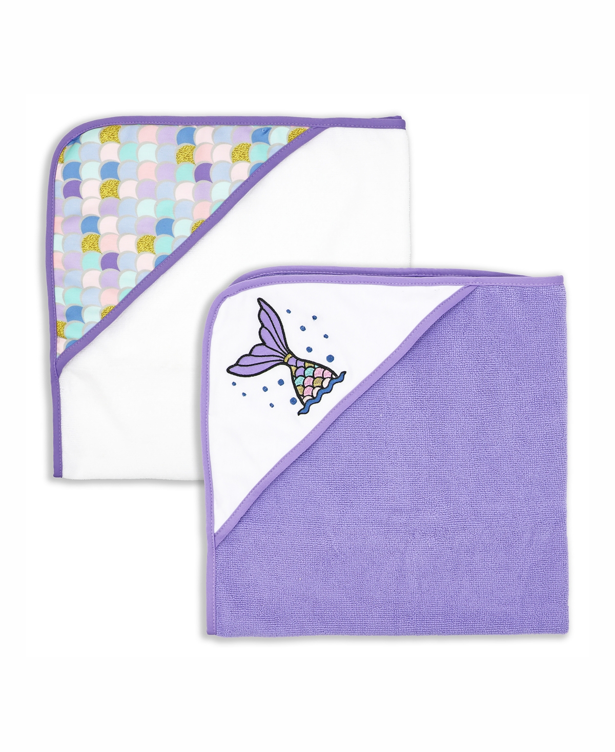 3 Stories Trading Baby Girls Mermaid Hooded Towels, Pack Of 2 In Purple And White
