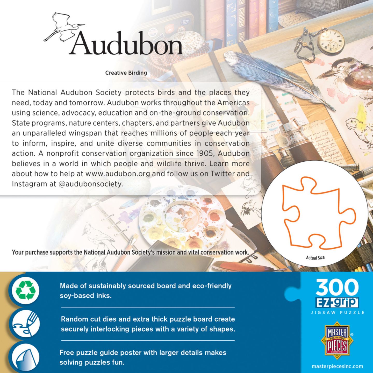 Детский пазл MasterPieces Puzzles MasterPieces Audubon Creative Birding 300 Piece EZ Grip Jigsaw Puzzle, цвет: Разноцветный — фото 3