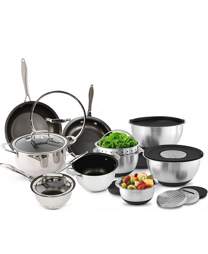 Wolfgang Puck 21-Piece Stainless Steel Cookware and Mixing Bowls Set ...