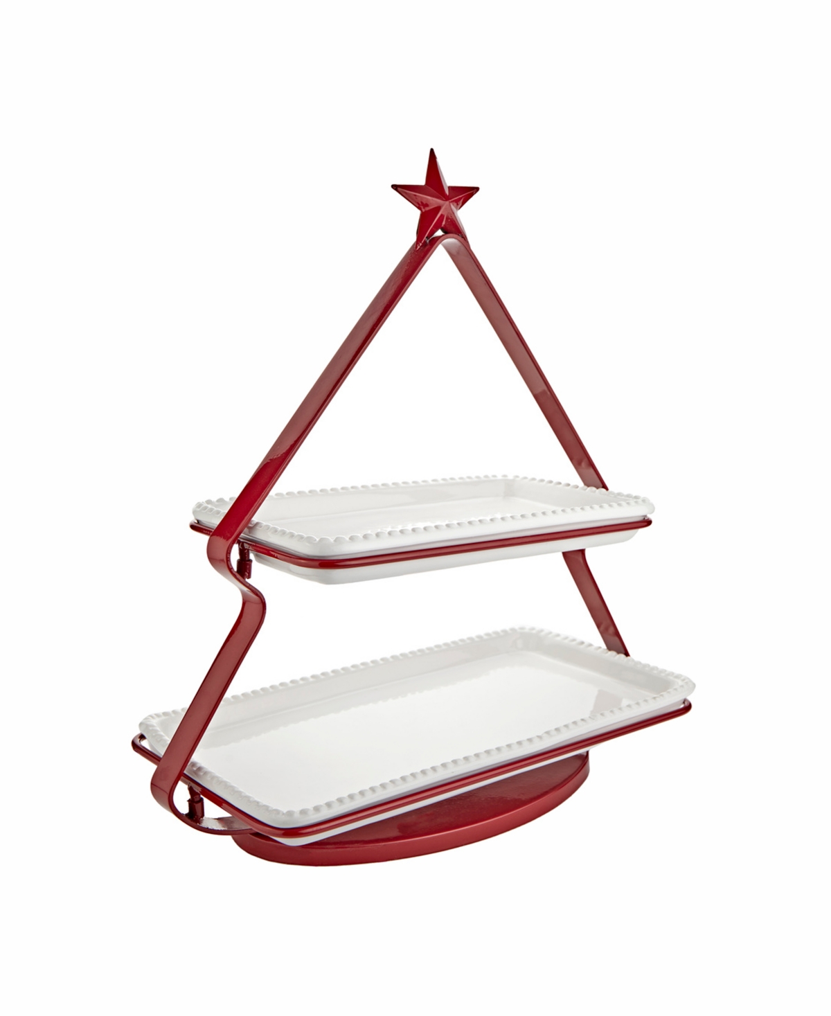Godinger 2 TierFramed Star Server with Porcelain Plates Set, 3 Pieces - Red