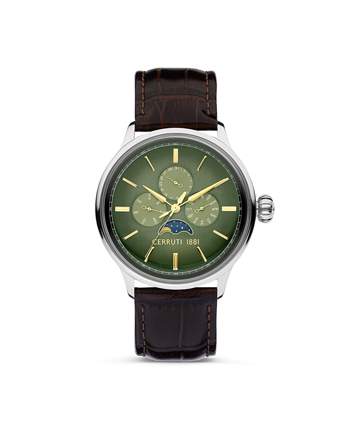 Cerruti 1881 Men's Dervio Collection Brown Dark Genuine Leather Strap Watch 43mm