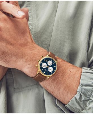 Men's Heritage Calendoplan Swiss Quartz Chronograph Cognac Genuine Leather Strap Watch 43mm