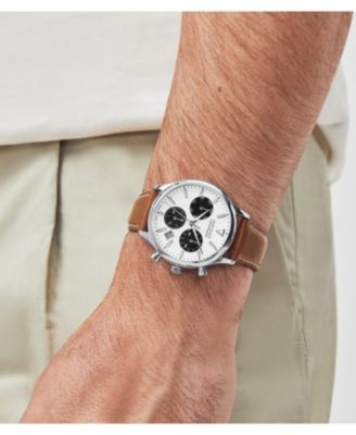 Men's Heritage Cognac Brown Genuine Leather Strap Watch 43mm