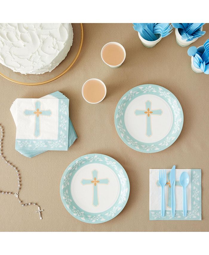 Juvale 144 Piece Baby Boy Baptism Plates and Napkins Party Supplies