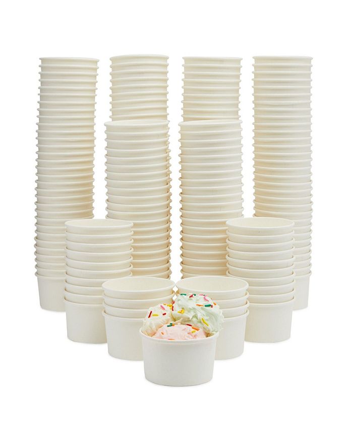 Juvale 200 Pack White Paper Ice Cream Cups for Sundaes and Frozen