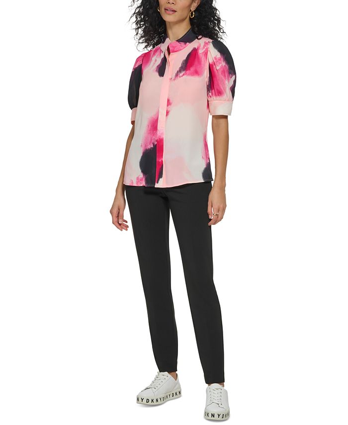 DKNY Petite Printed StandCollar Blouse Macy's