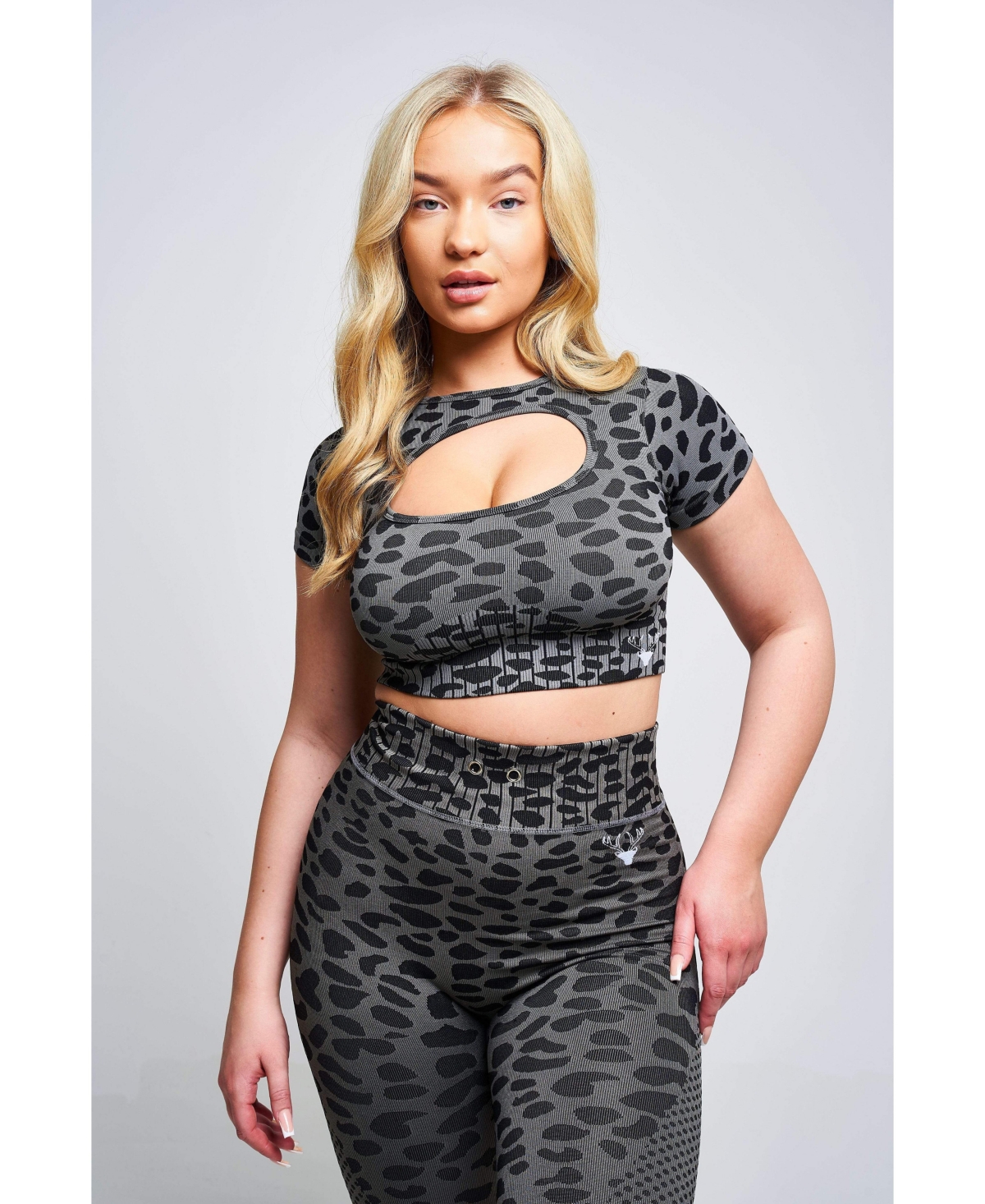 Women's Caneva Leopard Recycled Cut Out Crop Top - Grey - Grey